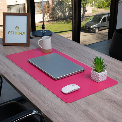 Desk Mat -Computer Desk mat with Non Slip Suede Bottom with Stitched Edges- Waterproof - Leather Desk pad PU Desk Cover for Home, Mouse, Makeup Mat for Vanity (Pink, 31.5 x 15.7)