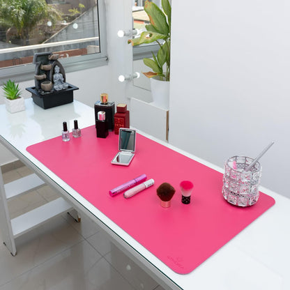 Desk Mat -Computer Desk mat with Non Slip Suede Bottom with Stitched Edges- Waterproof - Leather Desk pad PU Desk Cover for Home, Mouse, Makeup Mat for Vanity (Pink, 31.5 x 15.7)