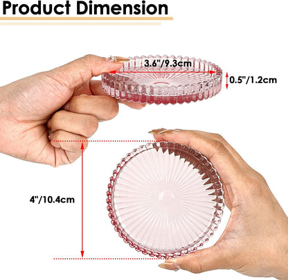 Modern Clear Coaster Set of 5- Glass Coasters for Drinks, Clear Pink