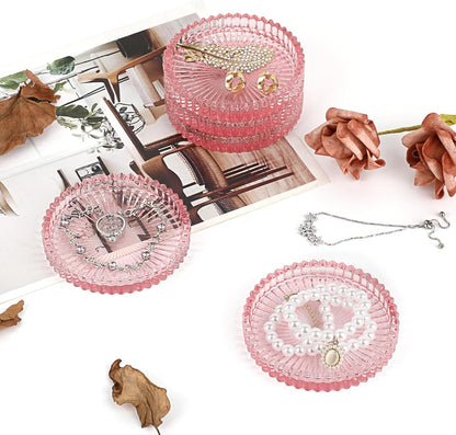 Modern Clear Coaster Set of 5- Glass Coasters for Drinks, Clear Pink