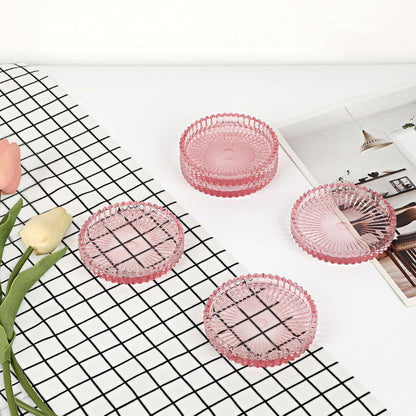Modern Clear Coaster Set of 5- Glass Coasters for Drinks, Clear Pink