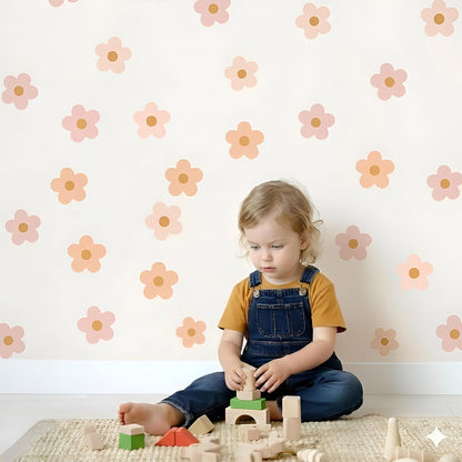 Boho Blush Pink Daisy Flowers Decals Stickers for Kids Transform Your Toddlers Bedroom with Durable, Easy to Apply Removable Wall Stickers Vibrant Peel-and-Stick Wall Decor