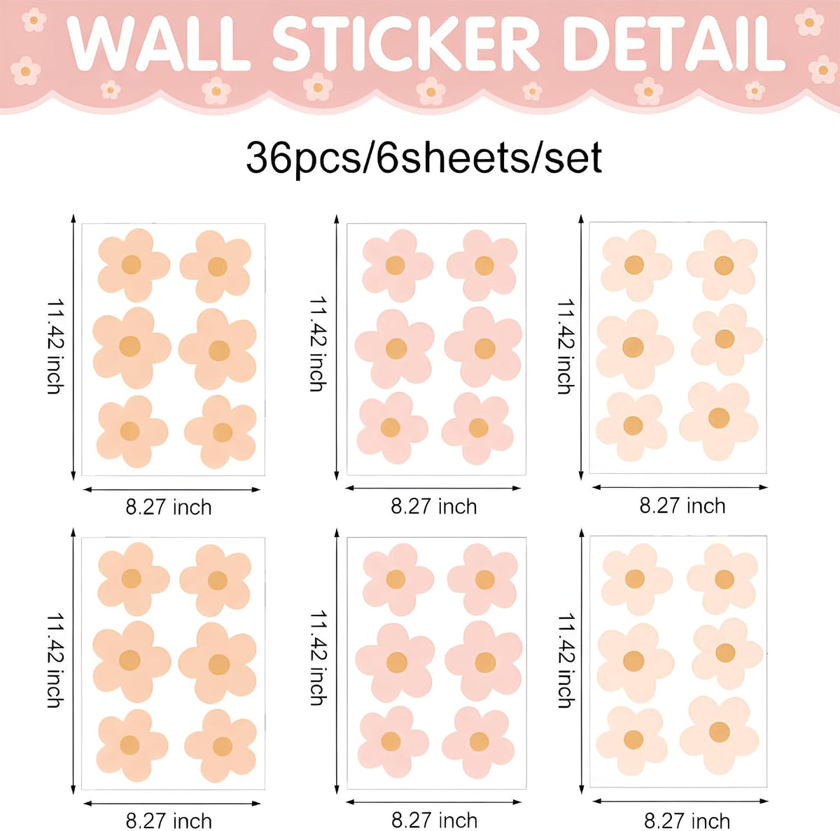Boho Blush Pink Daisy Flowers Decals Stickers for Kids Transform Your Toddlers Bedroom with Durable, Easy to Apply Removable Wall Stickers Vibrant Peel-and-Stick Wall Decor