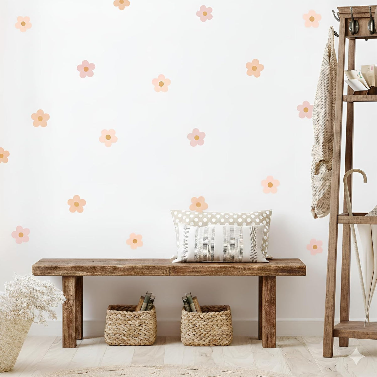 Boho Blush Pink Daisy Flowers Decals Stickers for Kids Transform Your Toddlers Bedroom with Durable, Easy to Apply Removable Wall Stickers Vibrant Peel-and-Stick Wall Decor