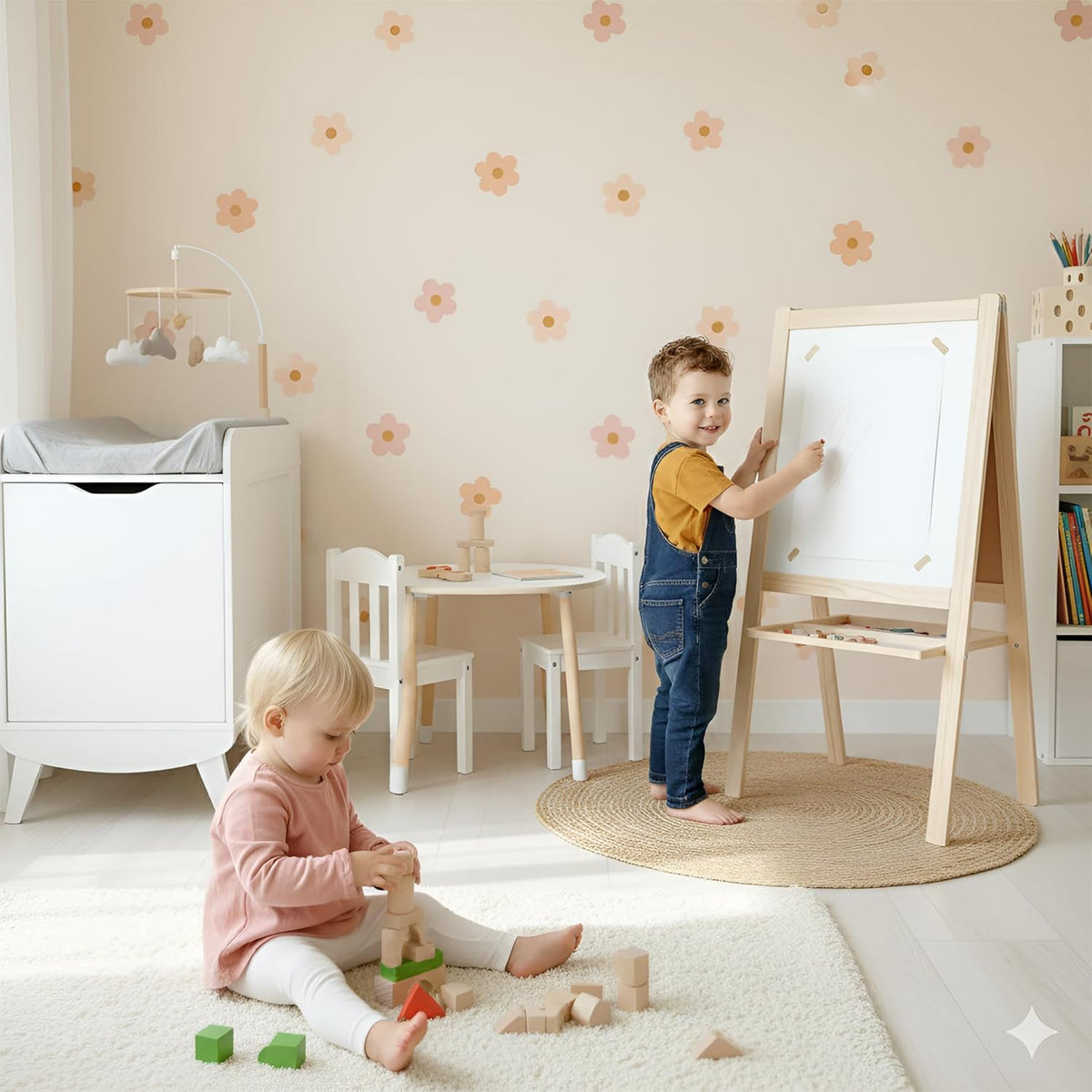Boho Blush Pink Daisy Flowers Decals Stickers for Kids Transform Your Toddlers Bedroom with Durable, Easy to Apply Removable Wall Stickers Vibrant Peel-and-Stick Wall Decor