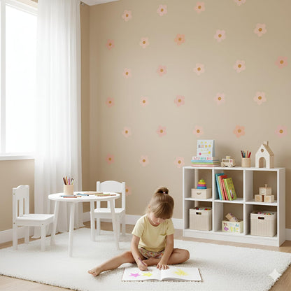 Boho Blush Pink Daisy Flowers Decals Stickers for Kids Transform Your Toddlers Bedroom with Durable, Easy to Apply Removable Wall Stickers Vibrant Peel-and-Stick Wall Decor