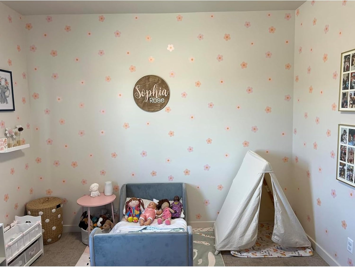 Boho Blush Pink Daisy Flowers Decals Stickers for Kids Transform Your Toddlers Bedroom with Durable, Easy to Apply Removable Wall Stickers Vibrant Peel-and-Stick Wall Decor