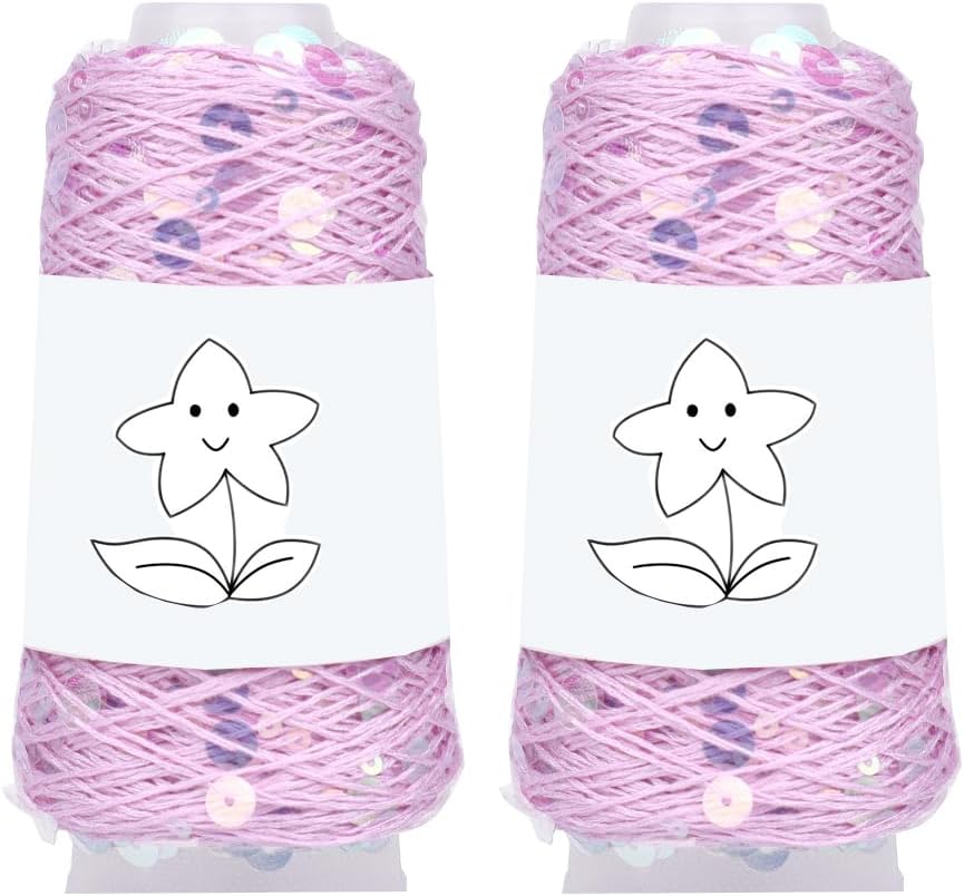 2 Balls Sequin Sparkle Cotton Yarn, Metallic Lurex Sequin Thread Accessories Knit it in Yarn for Knitting and Crocheting 100g (Illusion Pink, L)