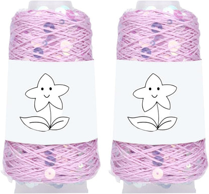 2 Balls Sequin Sparkle Cotton Yarn, Metallic Lurex Sequin Thread Accessories Knit it in Yarn for Knitting and Crocheting 100g (Illusion Pink, L)