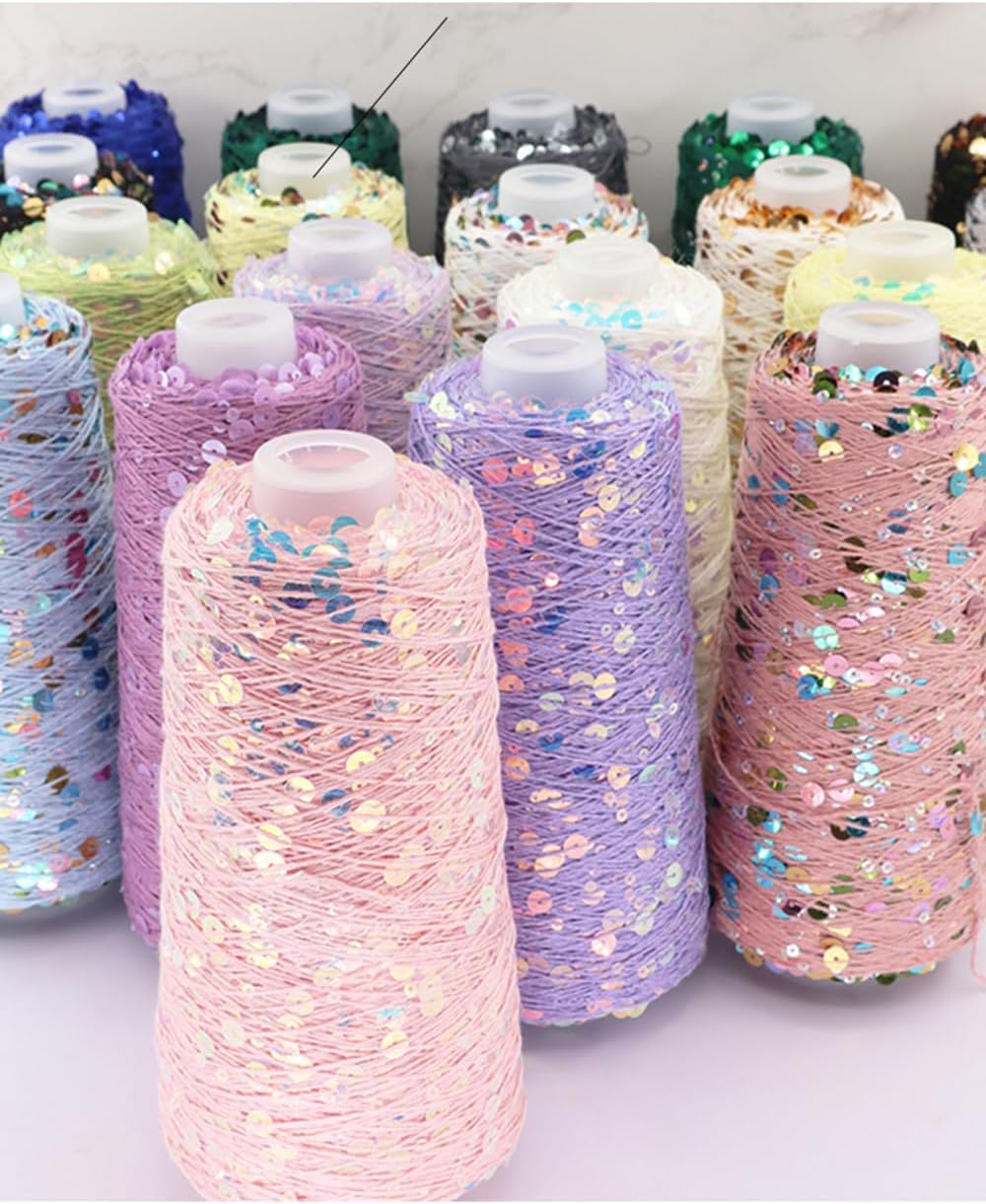2 Balls Sequin Sparkle Cotton Yarn, Metallic Lurex Sequin Thread Accessories Knit it in Yarn for Knitting and Crocheting 100g (Illusion Pink, L)