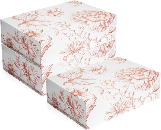 Luxury Keepsake Gift Box 3-Pack | Pink Floral Decorative Boxes with Magnetic Lids for Presents, Wedding Memory Box, and Bridal Gifts. 11.5" x 7.5" x 3.5"