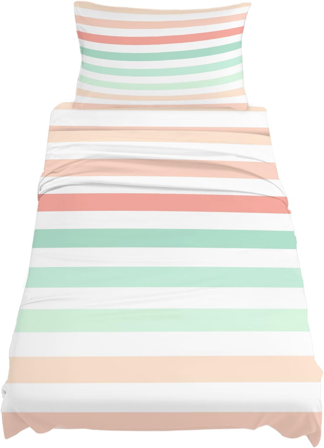 Peach Pink Green Ombre Twin XL Sheet Set 3 Piece Bedding - Farmhouse Stripe Modern Breathable Comfy Cooling Bed Sheets & Pillowcase Sets, Hotel Luxury Flat Sheets Deep Pockets Fitted Sheet