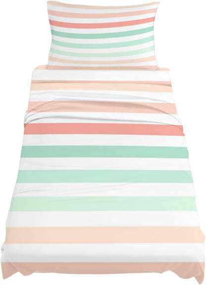 Peach Pink Green Ombre Twin XL Sheet Set 3 Piece Bedding - Farmhouse Stripe Modern Breathable Comfy Cooling Bed Sheets & Pillowcase Sets, Hotel Luxury Flat Sheets Deep Pockets Fitted Sheet