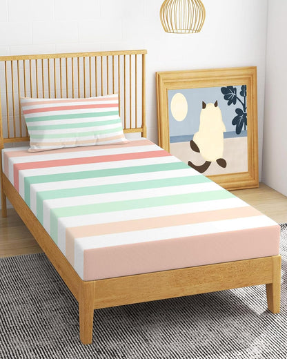 Peach Pink Green Ombre Twin XL Sheet Set 3 Piece Bedding - Farmhouse Stripe Modern Breathable Comfy Cooling Bed Sheets & Pillowcase Sets, Hotel Luxury Flat Sheets Deep Pockets Fitted Sheet