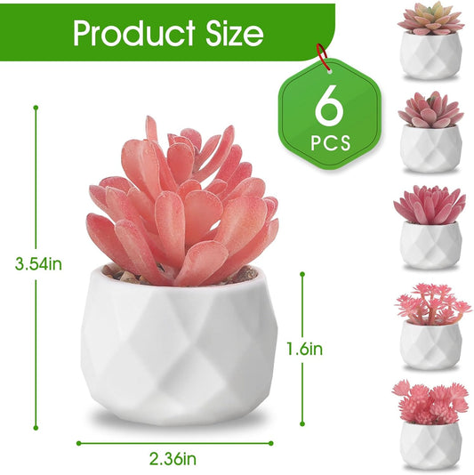 Fake Succulent Plant Set 6 PCS Artificial Succulent Plants for Desk Realistic Faux Succulents in Plastic Pots Mini Colorful Succulent Decor for Bedroom Office Shelf Decor (Pink)