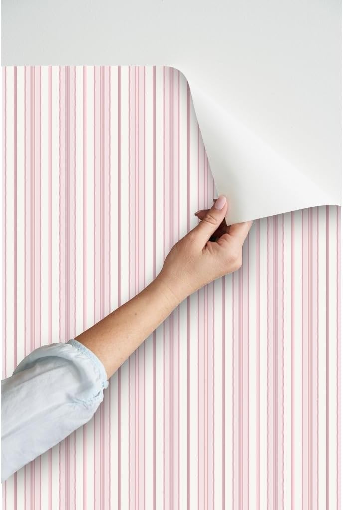 Pink Stripes Boho Peel and Stick Wallpaper