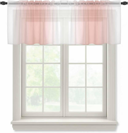 Sheer Valances for Windows Ombre Peach Pink White Window Valances Rod Pocket Gradient Color Window Treatment Sheer Curtains for Kitchen Living Room Bedroom Bathroom 42x18in