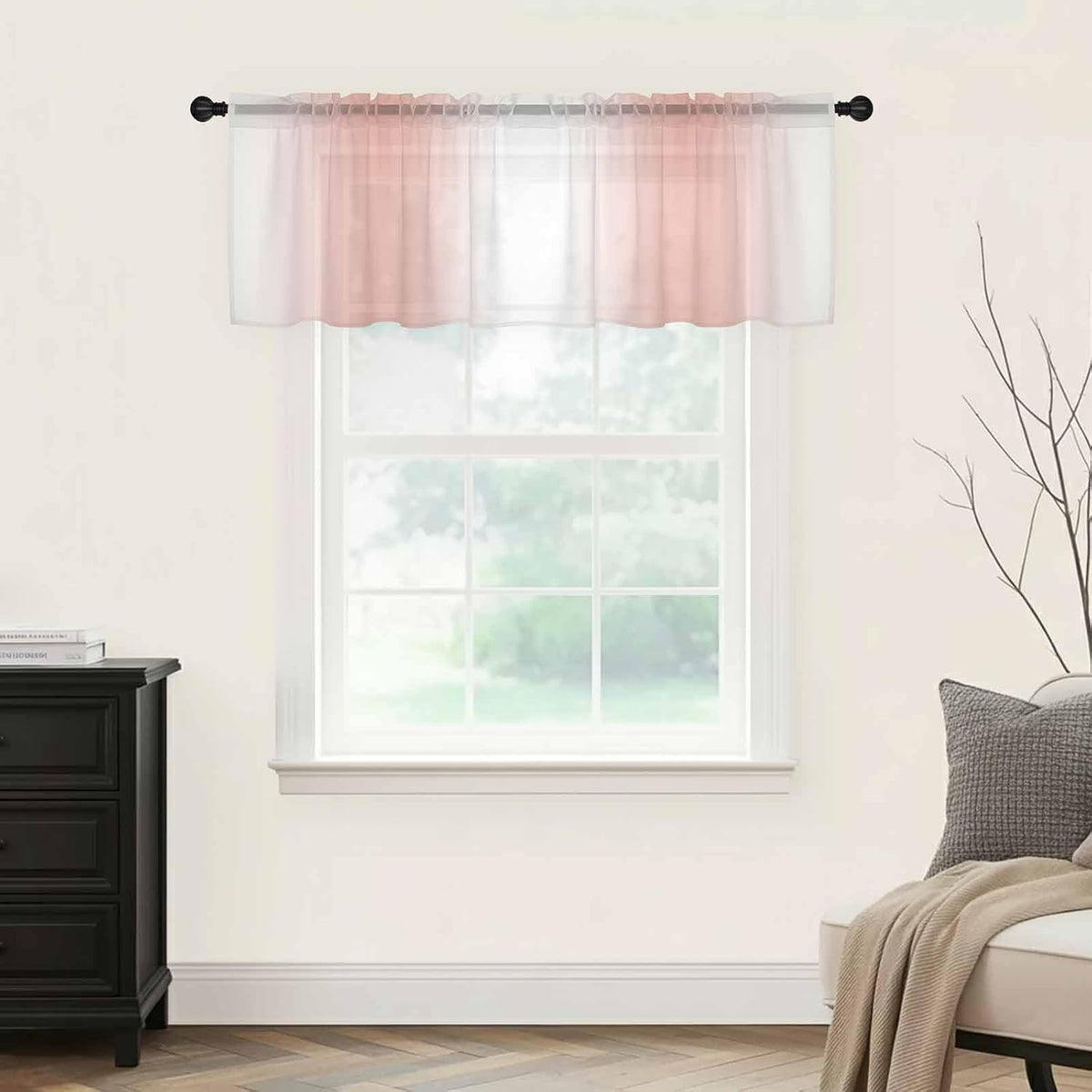 Sheer Valances for Windows Ombre Peach Pink White Window Valances Rod Pocket Gradient Color Window Treatment Sheer Curtains for Kitchen Living Room Bedroom Bathroom 42x18in