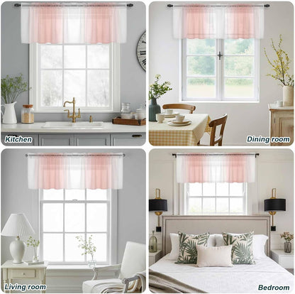 Sheer Valances for Windows Ombre Peach Pink White Window Valances Rod Pocket Gradient Color Window Treatment Sheer Curtains for Kitchen Living Room Bedroom Bathroom 42x18in
