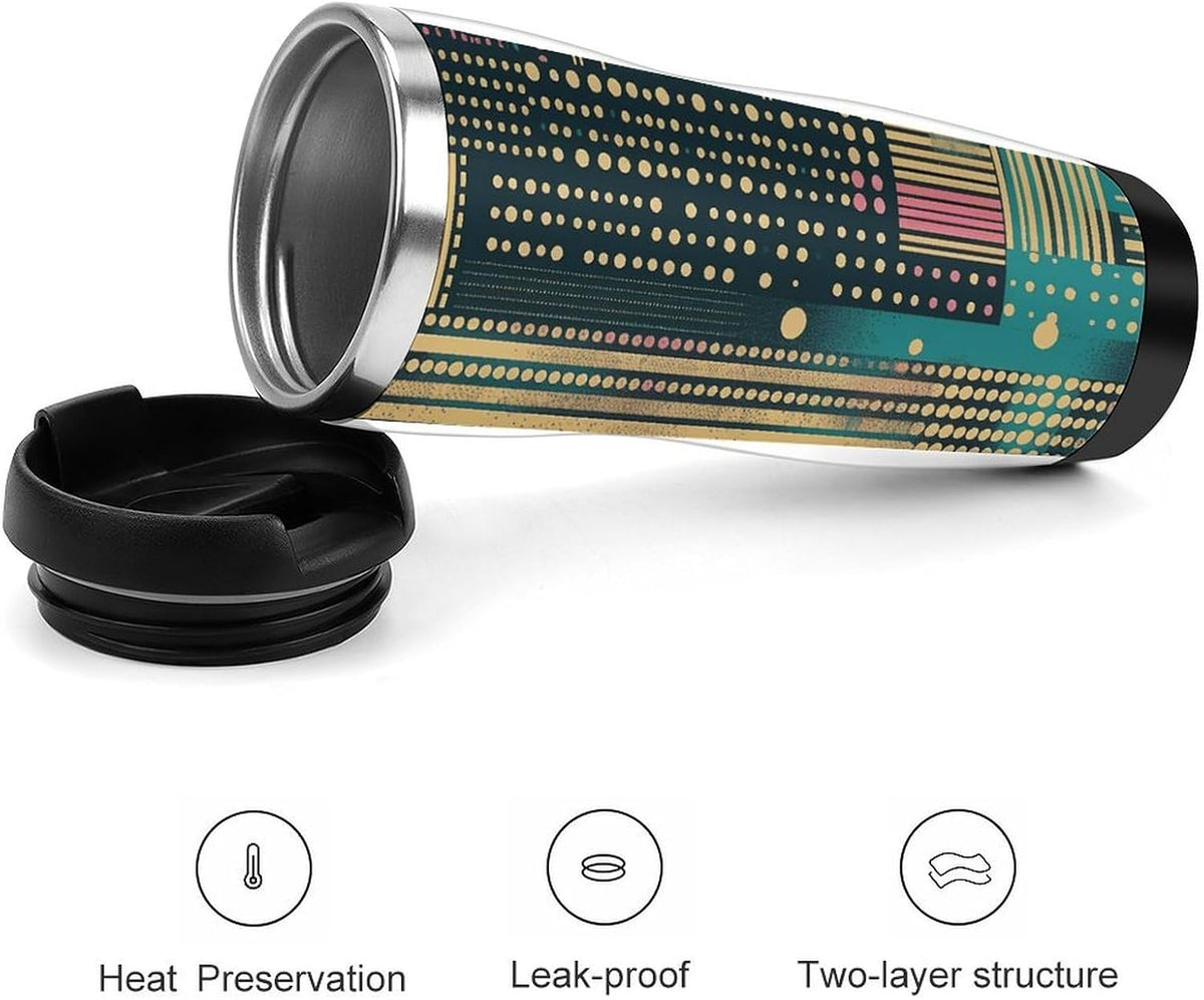 Peach Striped Pattern Stainless Steel Travel Mug, Leak-proof Reusable Thermal Coffee Cup with Lid for Hot & Cold Drinks, Insulated Tumbler for Commuting And Travel
