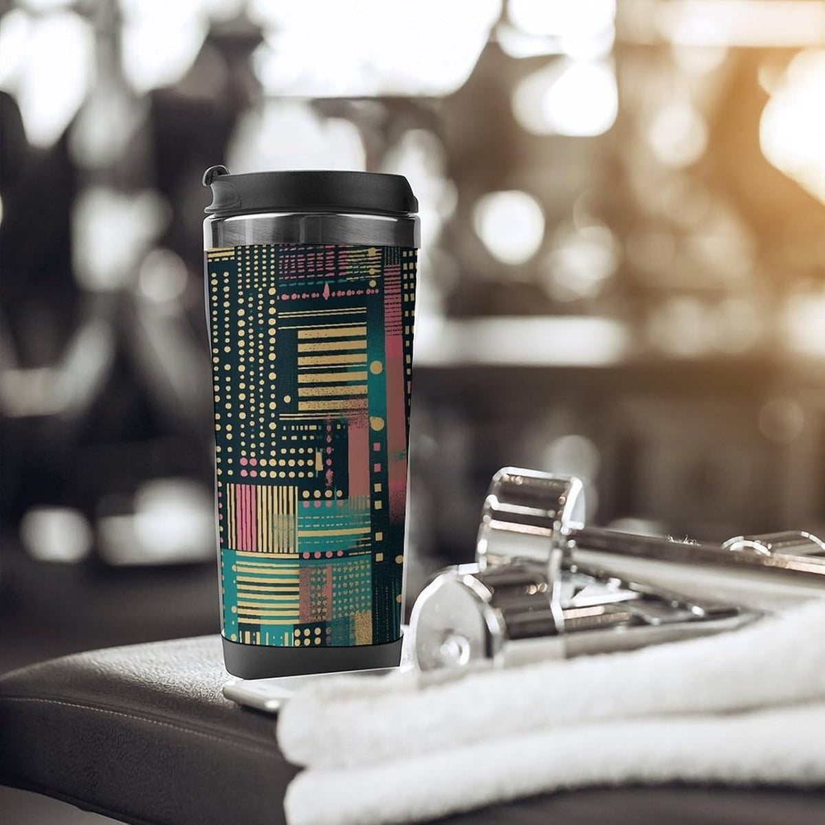 Peach Striped Pattern Stainless Steel Travel Mug, Leak-proof Reusable Thermal Coffee Cup with Lid for Hot & Cold Drinks, Insulated Tumbler for Commuting And Travel
