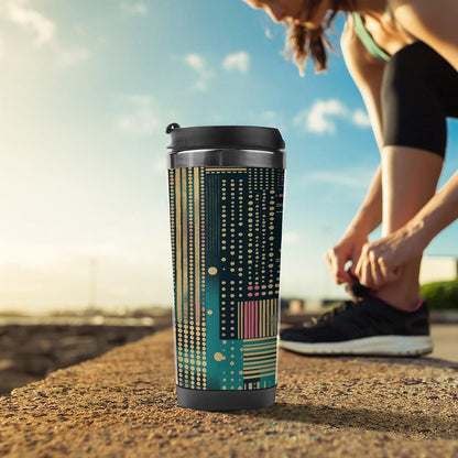 Peach Striped Pattern Stainless Steel Travel Mug, Leak-proof Reusable Thermal Coffee Cup with Lid for Hot & Cold Drinks, Insulated Tumbler for Commuting And Travel