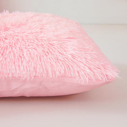 Besfunny Pink Fluffy Throw Pillow Covers 18"x18", Soft Decorative Fuzzy Plush Pink Pillow Cases, Furry Shaggy Faux Fur Cushion Covers for Sofa, Bed, and Living Room Decor, Set of 2 with Zipper