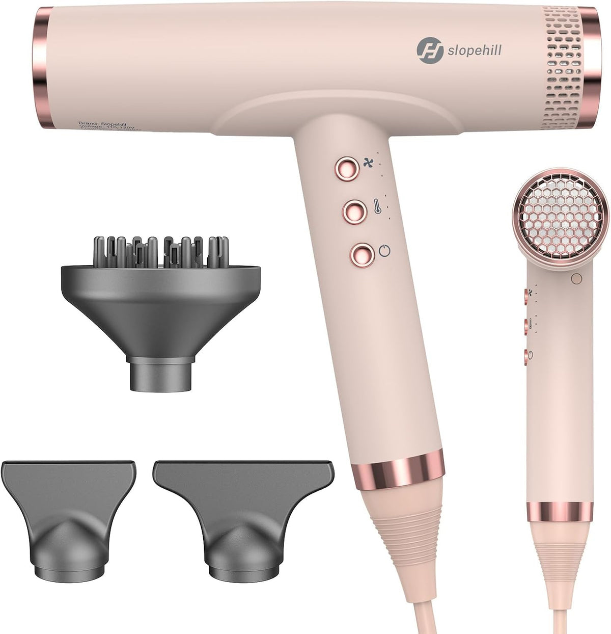 Professional Ionic Hair Dryer, High-Speed Blow Dryer with Brushless Motor for Salon Use, Lightweight Compact Hairdryer for Travel, Low Noise Quiet for Home, Ceramic Pink