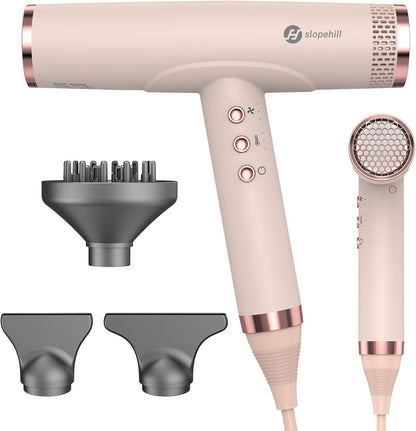 Professional Ionic Hair Dryer, High-Speed Blow Dryer with Brushless Motor for Salon Use, Lightweight Compact Hairdryer for Travel, Low Noise Quiet for Home, Ceramic Pink