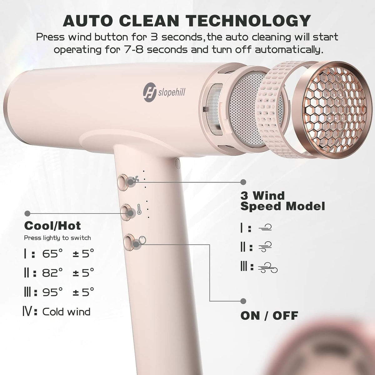 Professional Ionic Hair Dryer, High-Speed Blow Dryer with Brushless Motor for Salon Use, Lightweight Compact Hairdryer for Travel, Low Noise Quiet for Home, Ceramic Pink
