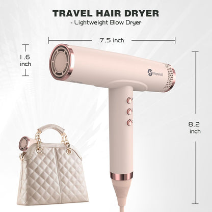 Professional Ionic Hair Dryer, High-Speed Blow Dryer with Brushless Motor for Salon Use, Lightweight Compact Hairdryer for Travel, Low Noise Quiet for Home, Ceramic Pink