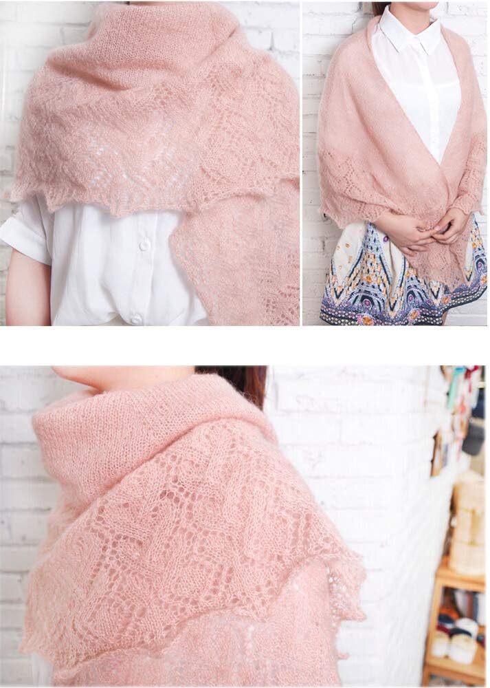 6 Balls Angora Mohair Wool Yarn Soft Fingering Baby Mohair Cashmere Hand Crochet Yarn for Knitting DIY Scarf Sweater Thread 300g (Pink)