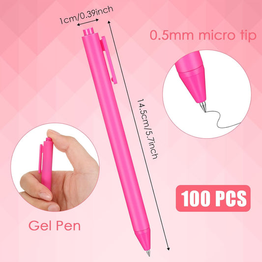100 Pcs Pink Pens Bulk, Hot Pink Ball Point Pen Black Ink
