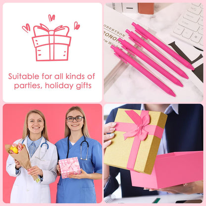 100 Pcs Pink Pens Bulk, Hot Pink Ball Point Pen Black Ink