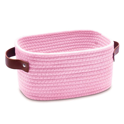 Small Storage Basket, Mini Baskets with Handle, Cute Cotton Woven Baskets for Shelves, Boho Decorative Toy Storage Bin for Nursery, Spa, Empty Gift Basket - XS, Pink