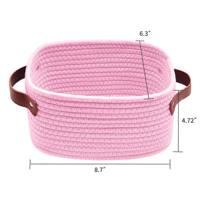 Small Storage Basket, Mini Baskets with Handle, Cute Cotton Woven Baskets for Shelves, Boho Decorative Toy Storage Bin for Nursery, Spa, Empty Gift Basket - XS, Pink