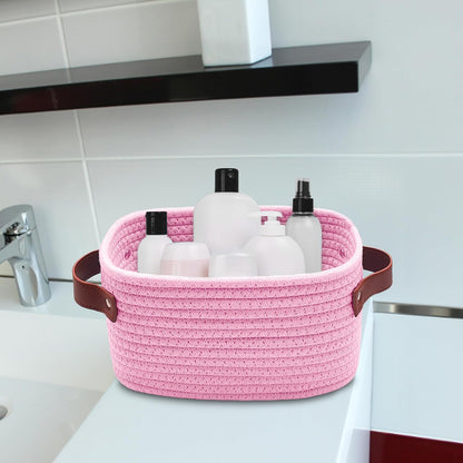 Small Storage Basket, Mini Baskets with Handle, Cute Cotton Woven Baskets for Shelves, Boho Decorative Toy Storage Bin for Nursery, Spa, Empty Gift Basket - XS, Pink