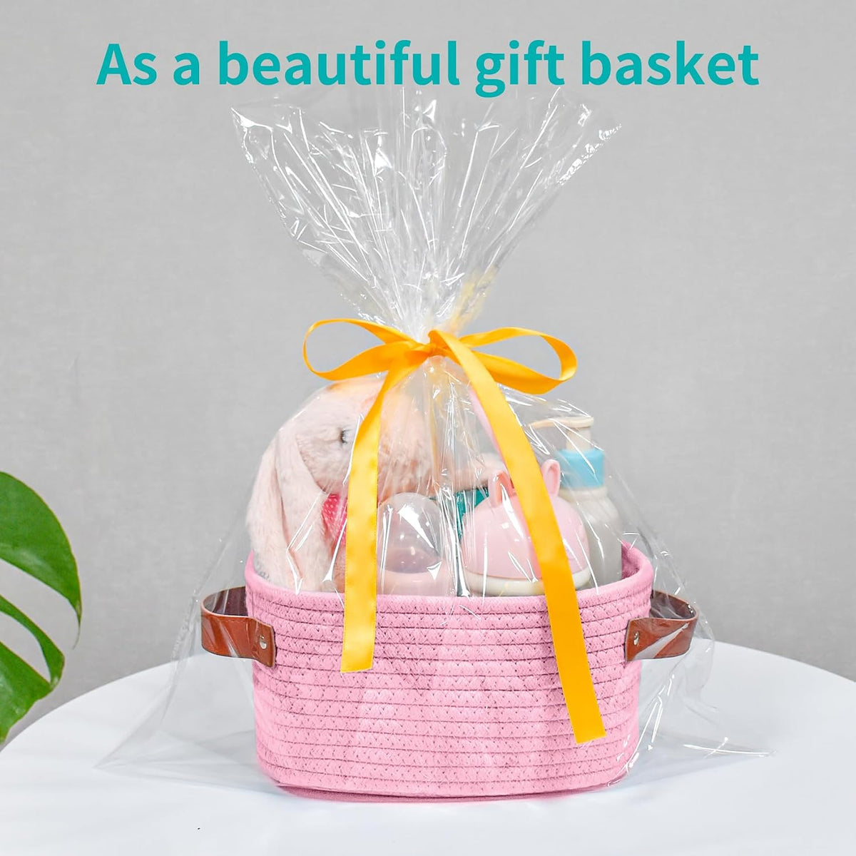 Small Storage Basket, Mini Baskets with Handle, Cute Cotton Woven Baskets for Shelves, Boho Decorative Toy Storage Bin for Nursery, Spa, Empty Gift Basket - XS, Pink