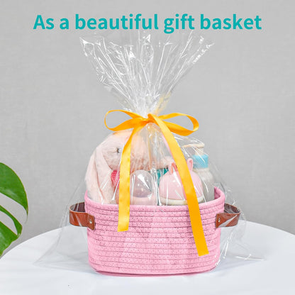 Small Storage Basket, Mini Baskets with Handle, Cute Cotton Woven Baskets for Shelves, Boho Decorative Toy Storage Bin for Nursery, Spa, Empty Gift Basket - XS, Pink