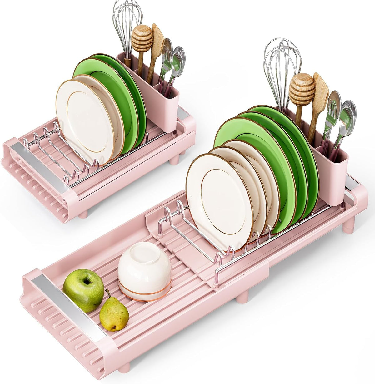 Small Dish Drying Rack, Expandable and Space-Saving, Pink