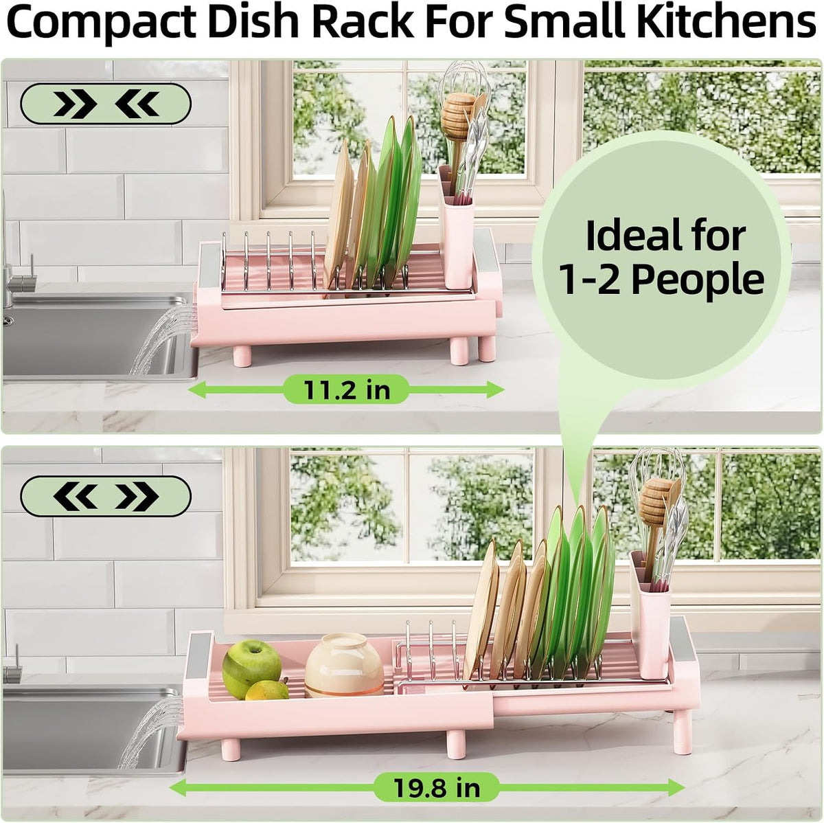 Small Dish Drying Rack, Expandable and Space-Saving, Pink
