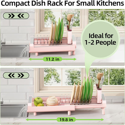 Small Dish Drying Rack, Expandable and Space-Saving, Pink