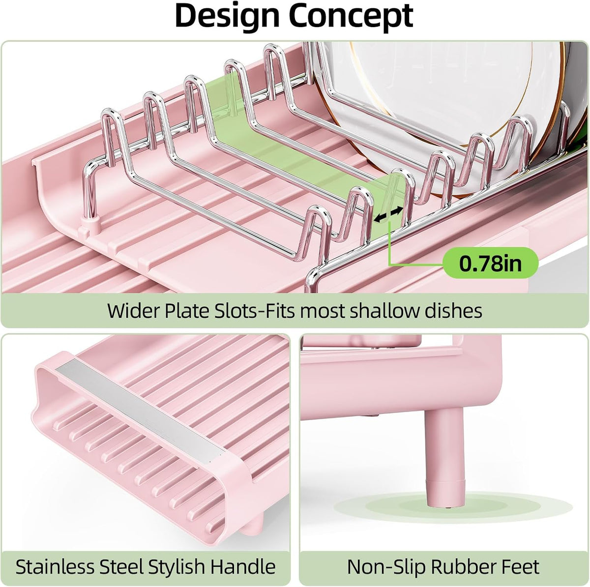 Small Dish Drying Rack, Expandable and Space-Saving, Pink