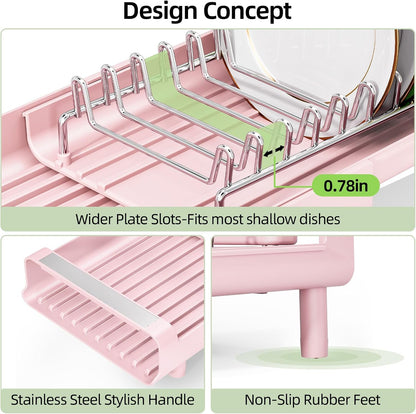 Small Dish Drying Rack, Expandable and Space-Saving, Pink
