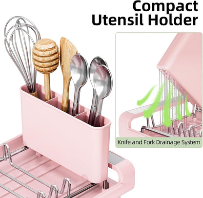 Small Dish Drying Rack, Expandable and Space-Saving, Pink