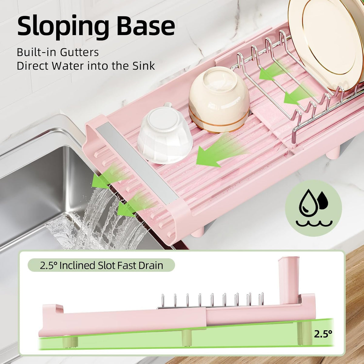 Small Dish Drying Rack, Expandable and Space-Saving, Pink