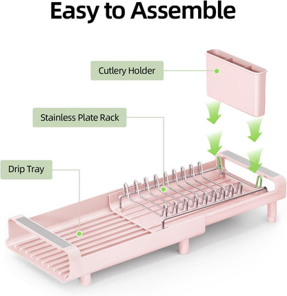 Small Dish Drying Rack, Expandable and Space-Saving, Pink