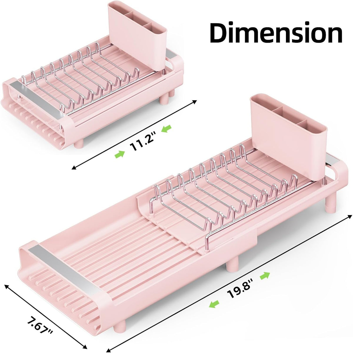 Small Dish Drying Rack, Expandable and Space-Saving, Pink