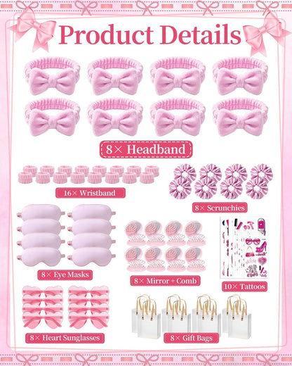 66Pcs Sleepover Party Supplies for Girls, Women Spa Party Supplies Bulk Include Headbands, Sleep Eye Mask, Mirror Hair Comb Gift Bags for Spa Sleepover Birthday Wedding Birthday Party (Pink)