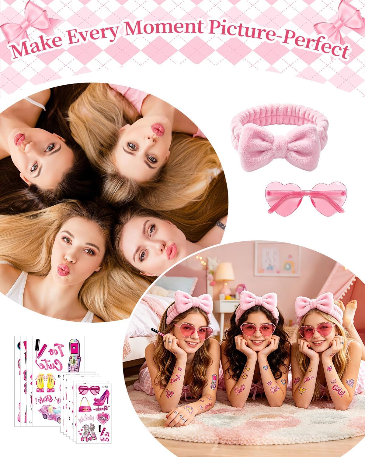 66Pcs Sleepover Party Supplies for Girls, Women Spa Party Supplies Bulk Include Headbands, Sleep Eye Mask, Mirror Hair Comb Gift Bags for Spa Sleepover Birthday Wedding Birthday Party (Pink)